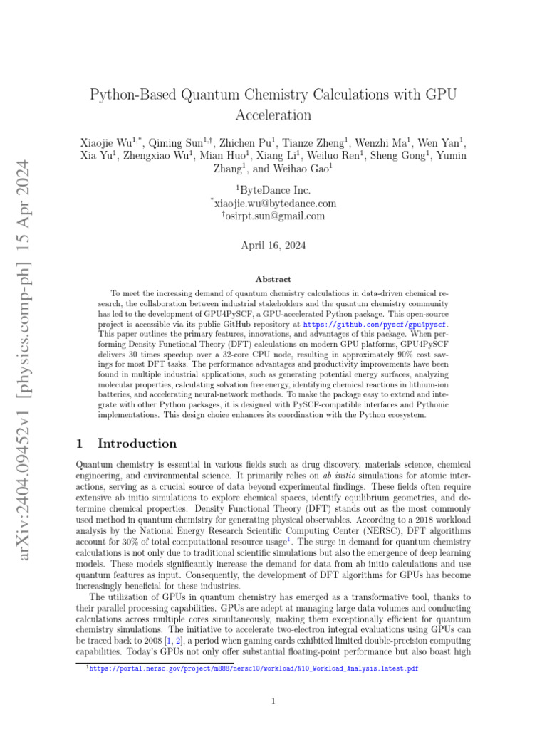 GPU-Accelerated PySCF for Quantum Chemistry | PDF | Graphics Processing ...