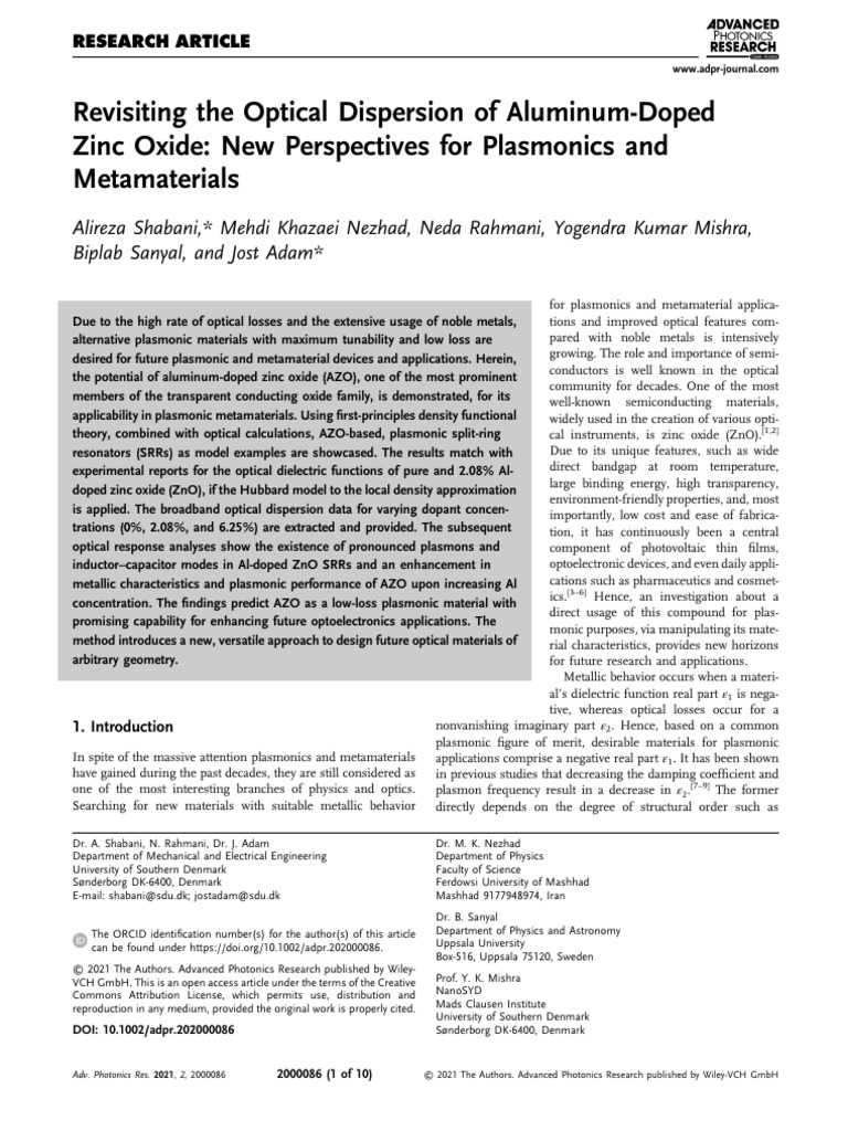 Advanced Photonics Research 2020 Shabani Revisiting The Optical