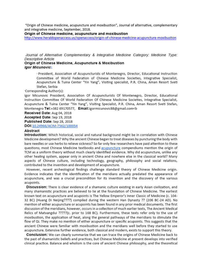 Origins of Chinese Medicine & Acupuncture | PDF | Acupuncture ...