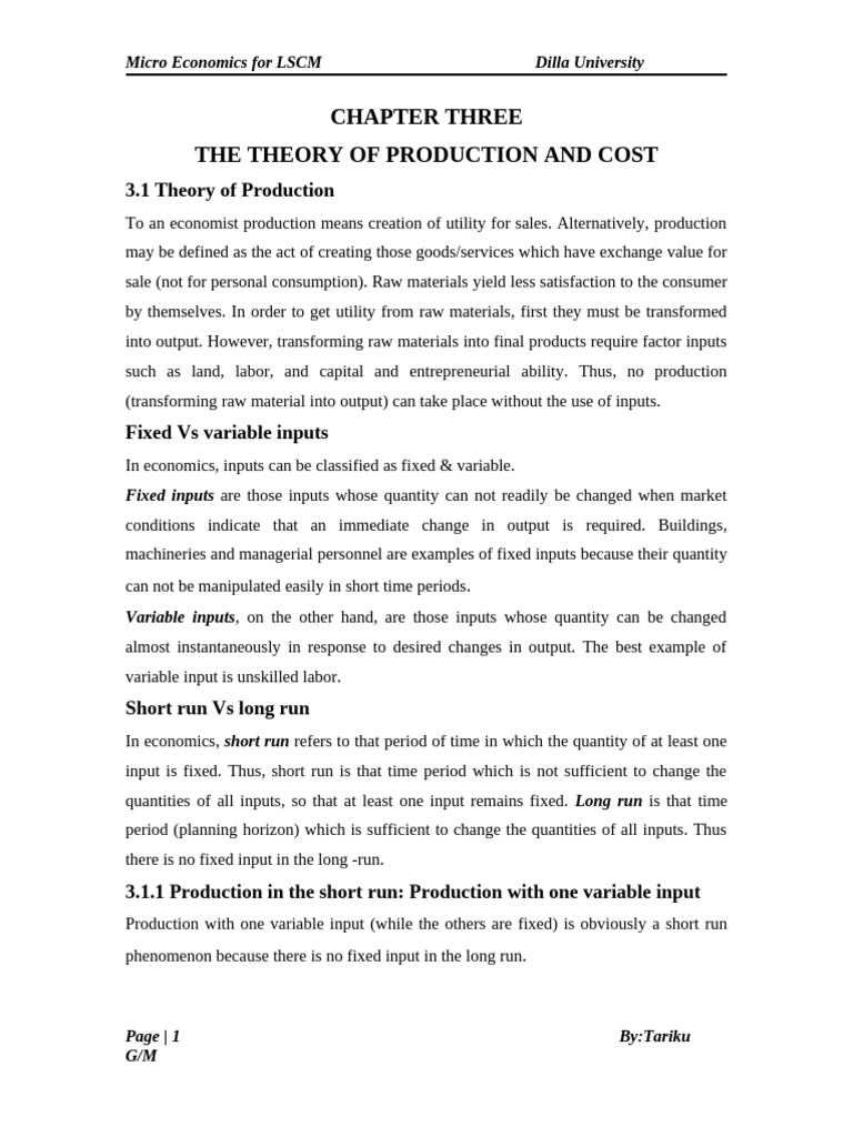 Production Theory and Cost Analysis | PDF | Factors Of Production ...