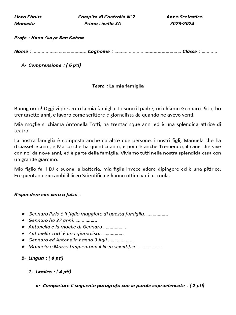 Compito Di Controllo N2 3A | PDF