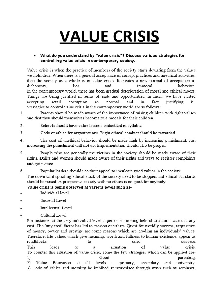 Value Crisis Pdf Happiness Beauty