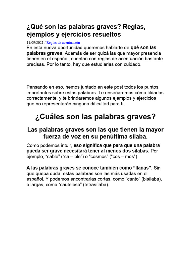 Qué Son Las Palabras Graves | Descargar gratis PDF | Voz humana | Fonética