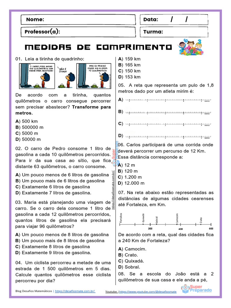 Atividades de Medidas de Comprimento 5º Ano | PDF | Metro | Metrologia
