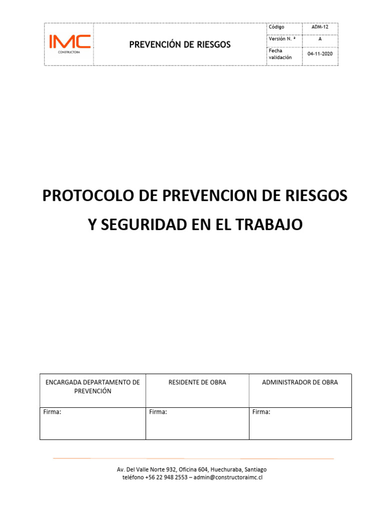 Protocolo de Prevención de Riesgos Laborales | PDF | Seguridad y salud ...