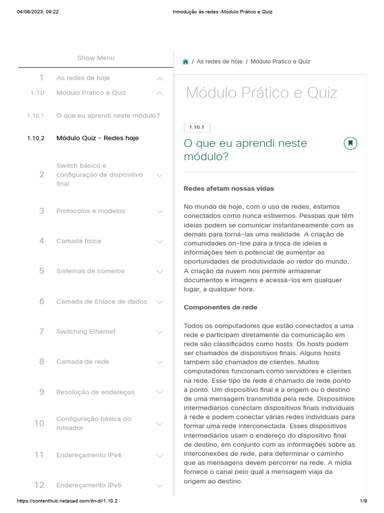 Introdução às Redes Módulo Prático E Quiz Pdf Rede De Computadores