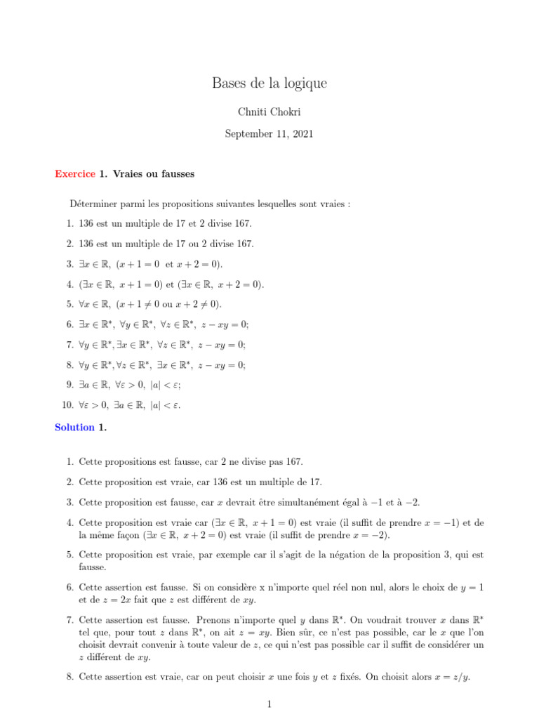 Bases de la logique et quantificateurs | PDF | Mathématiques | Analyse ...