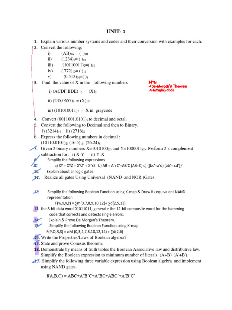 Digital Electronics Important Questions PDF Computer Engineering Digital Electronics