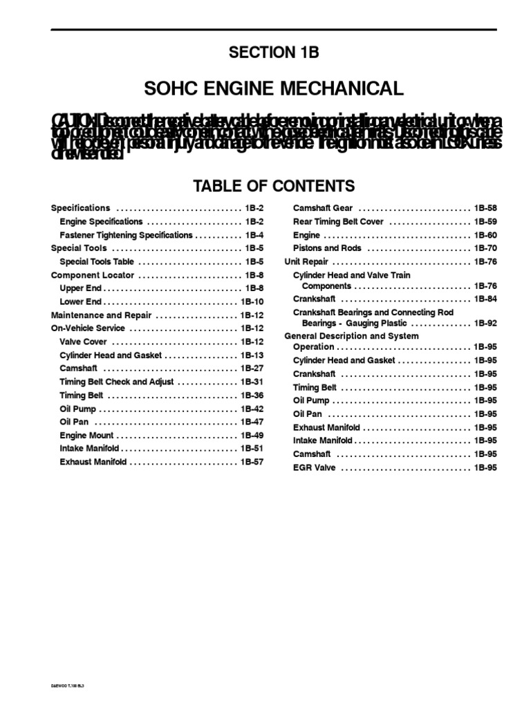 Daewoo T-100 BL3 Engine Timing Data | PDF | Throttle | Piston