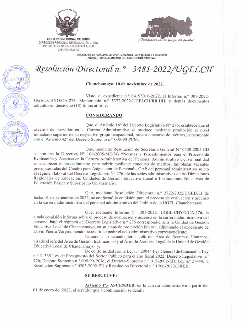 Resolución Directoral Ugel Chanchamayo N 3481 2022 Pdf