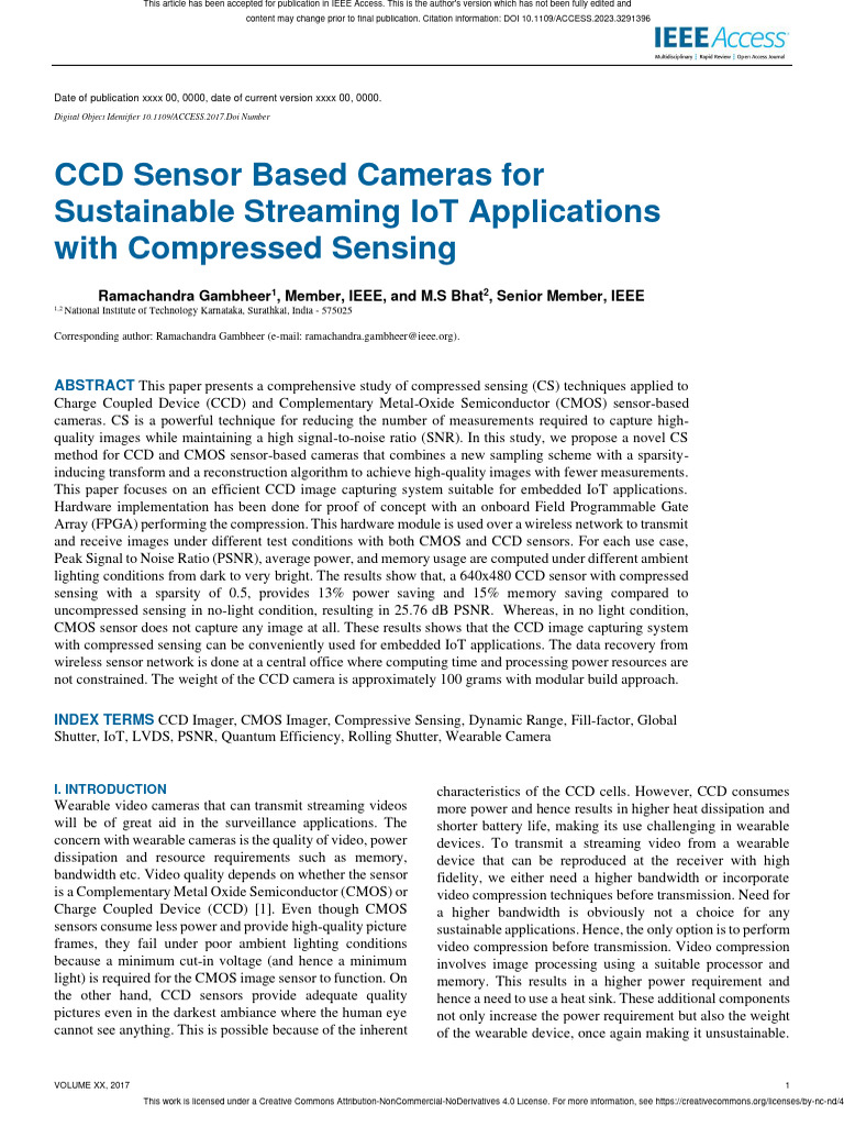 CCD Sensor Based Cameras For Sustainable Streaming | PDF | Charge ...