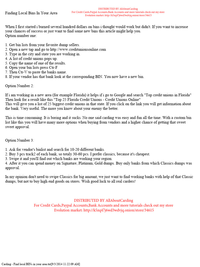 Carding Find Local BINs in Your Area PDF Credit Finance & Money