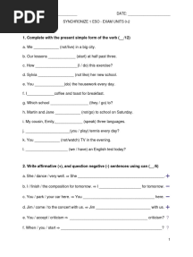 SYNCHRONIZE 1º ESO - Grammar Units 0-2 Test