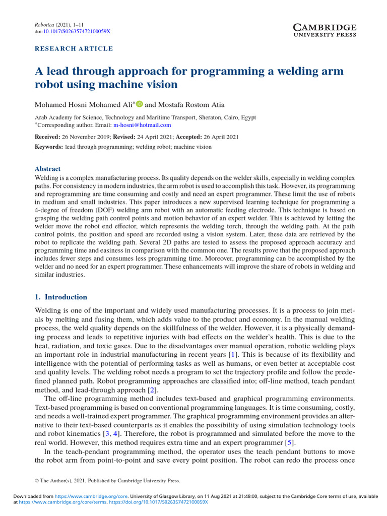 Lead-Through Welding Robot Programming | PDF | Robot | Robotics