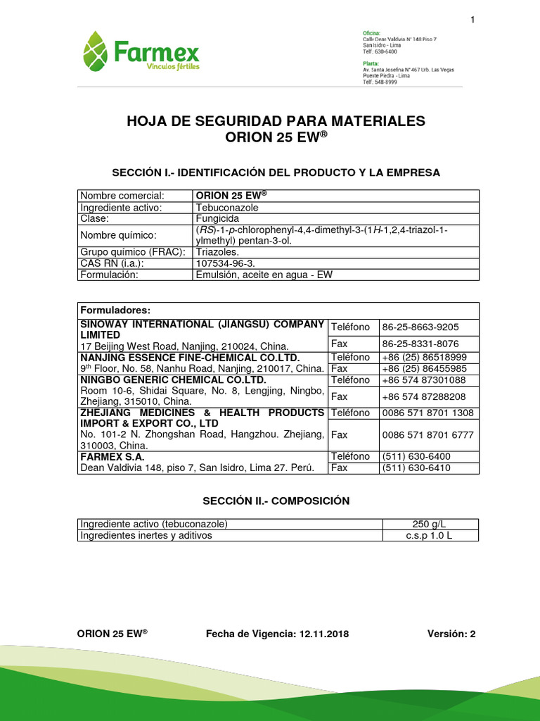 Orion-25-Ew-Msds HOJA DE SEGURIDAD | PDF | Vertedero | Agua