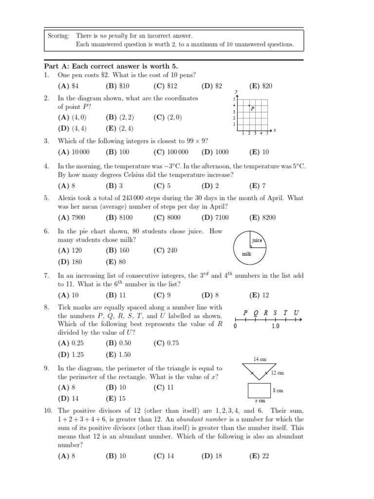 Grade 7 Math Quiz Questions | PDF | Discrete Mathematics | Number Theory