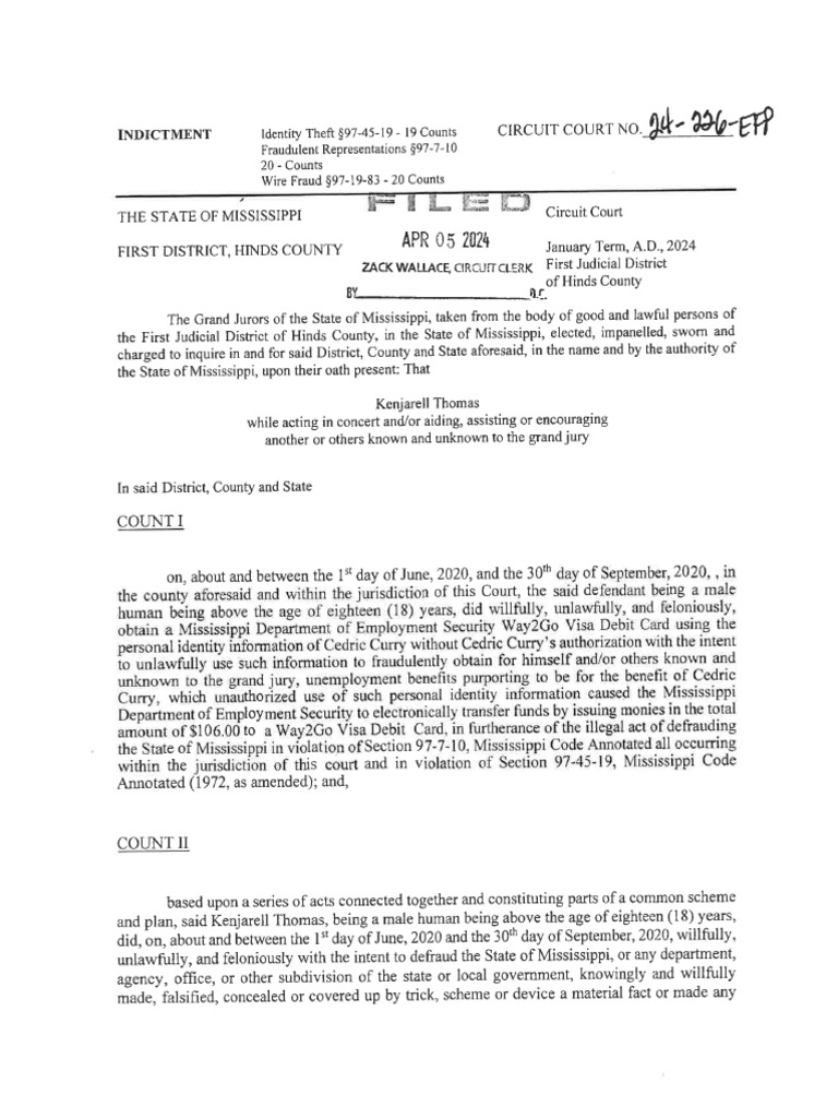 Kenjarell Thomas Indictment | PDF