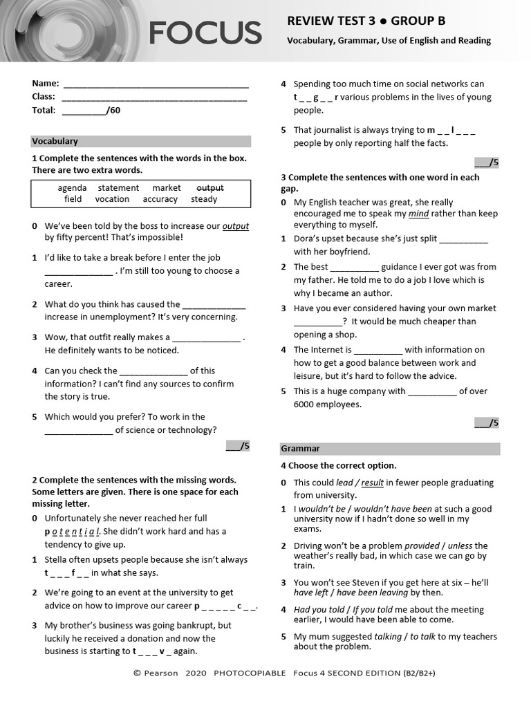 Focus4_2E_Review_Test_3_Units1_6__Grammar_UoE_Reading_GroupB PDF