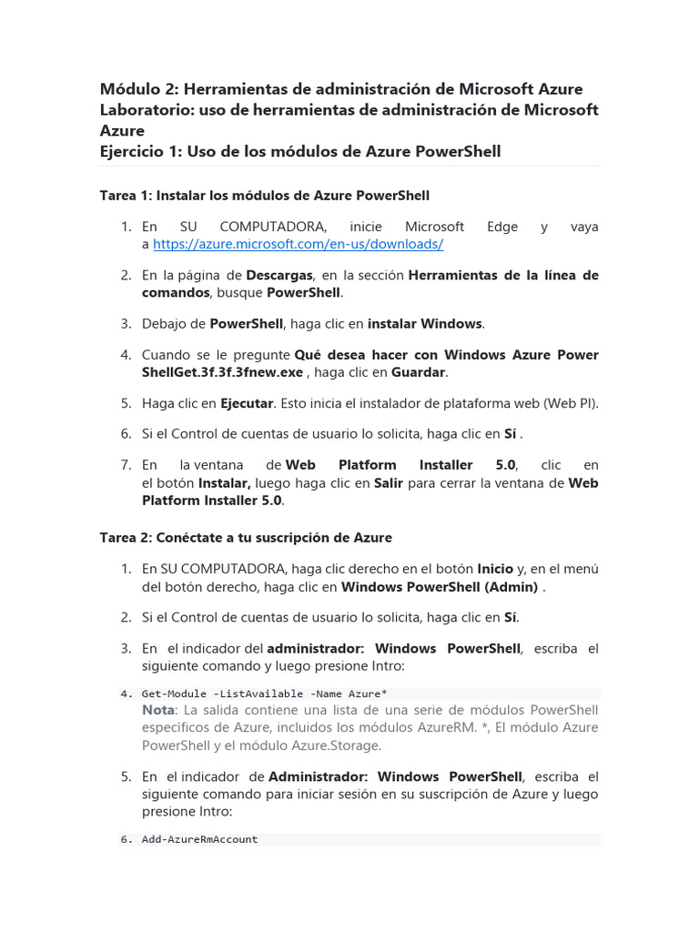 Administración de Azure con PowerShell y CLI | PDF | Microsoft Azure ...