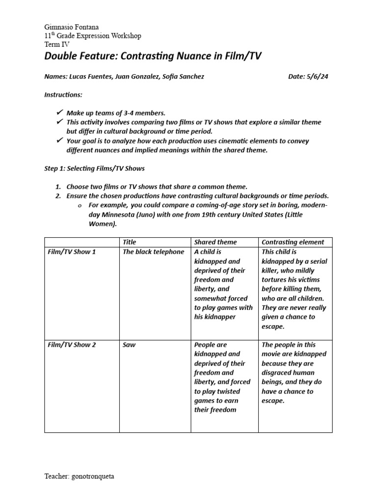 Expression+Term+4+Worksheet+1+ +Film+TV | PDF | Art