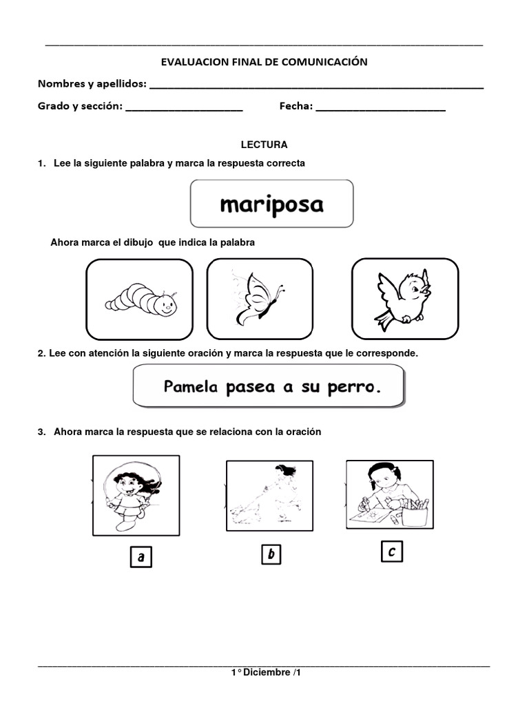 1° Grado - Eval. Comunicación | PDF | Artes del Lenguaje y Comunicación ...
