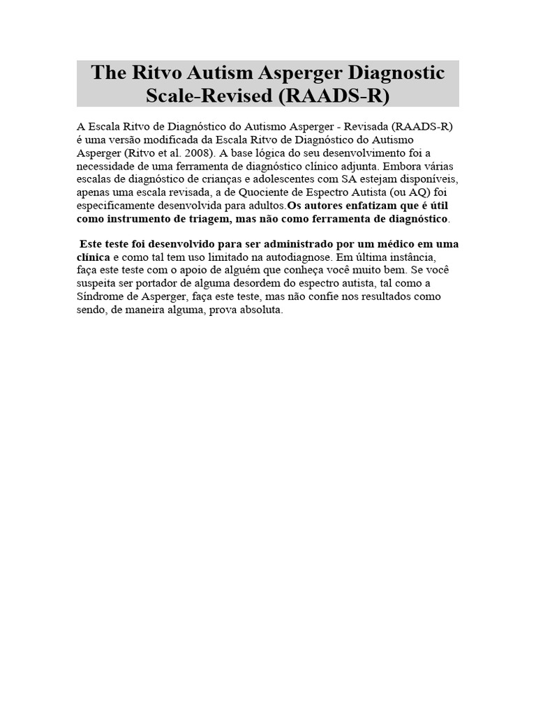 The Ritvo Autism Asperger Diagnostic Scale | PDF
