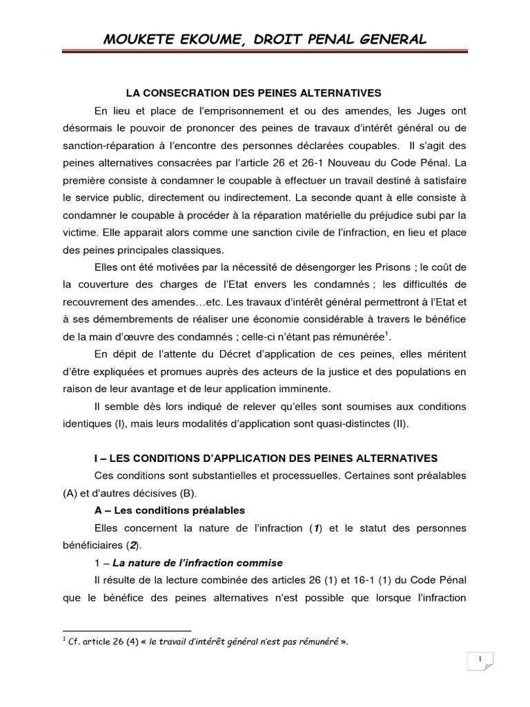 Peines Alternatives en Droit Pénal Général | PDF | Justice | Crime et ...