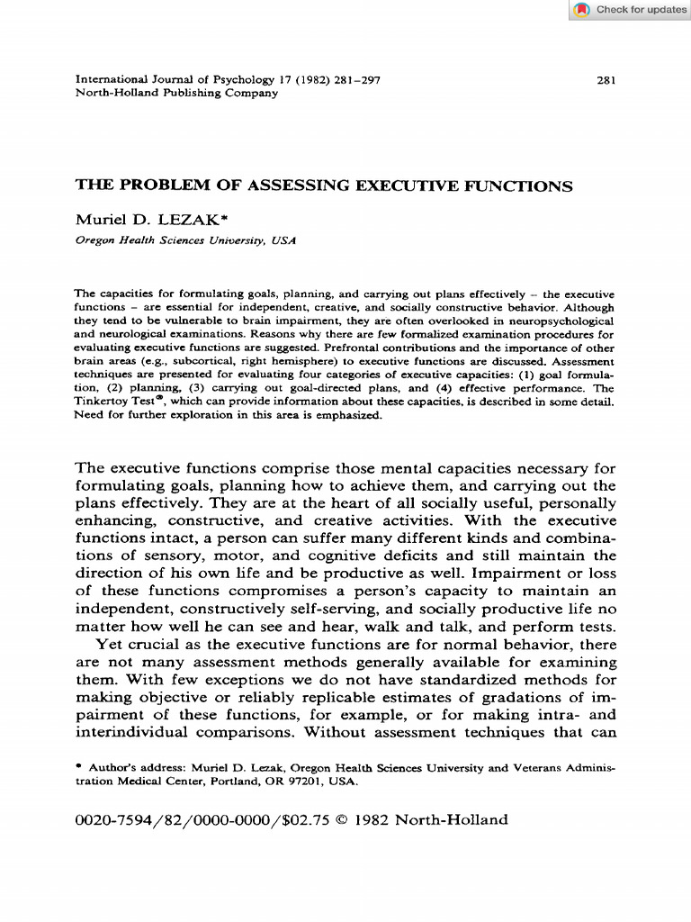 Assessing Executive Functions in Psychology | PDF | Executive Functions ...