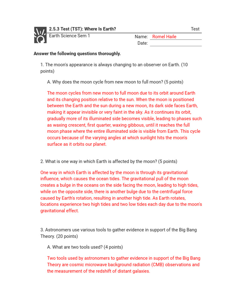 2.5.3 Test (TST) - Where Is Earth - (Test) | PDF | Stars | Moon