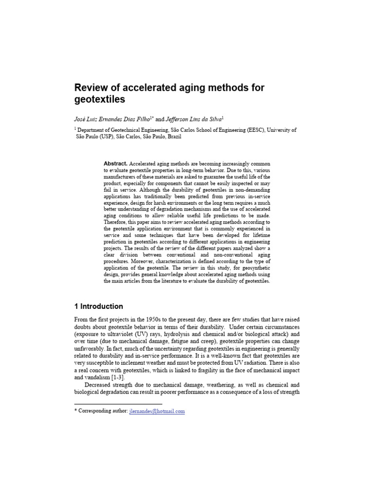 Review of Accelerated Ageing Methods For Geotextile | PDF ...