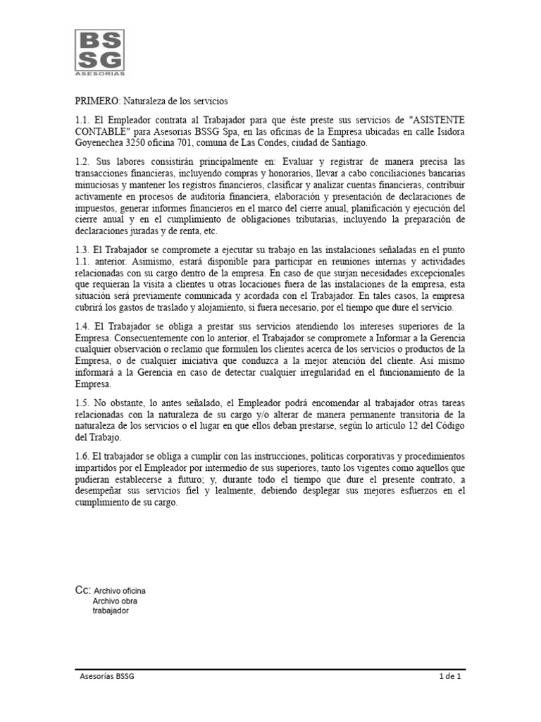 Contrato de Asistente Contable BSSG | PDF | Business | Economias