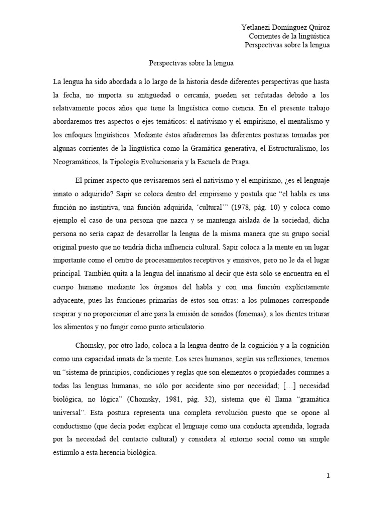 Perspectivas en Corrientes Lingüísticas | PDF | Lingüística | Noam Chomsky