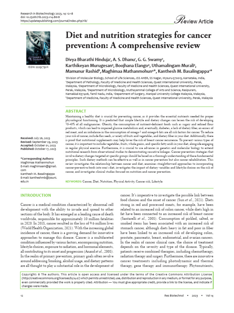 Diet and Nutrition Strategies For Cancer Preventio | PDF | Cancer | Fat