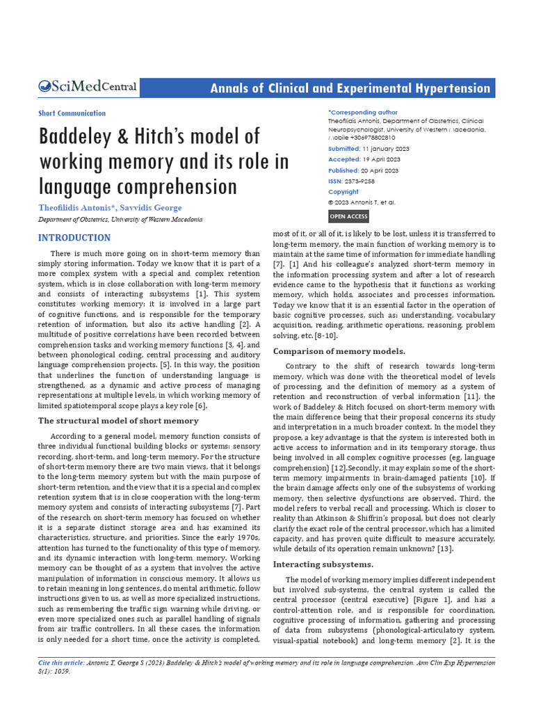 Article PDF 1682314468 11110 | PDF | Memory | Working Memory