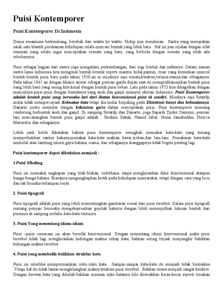 Contoh Soal Puisi Kontemporer Dan Pembahasannya