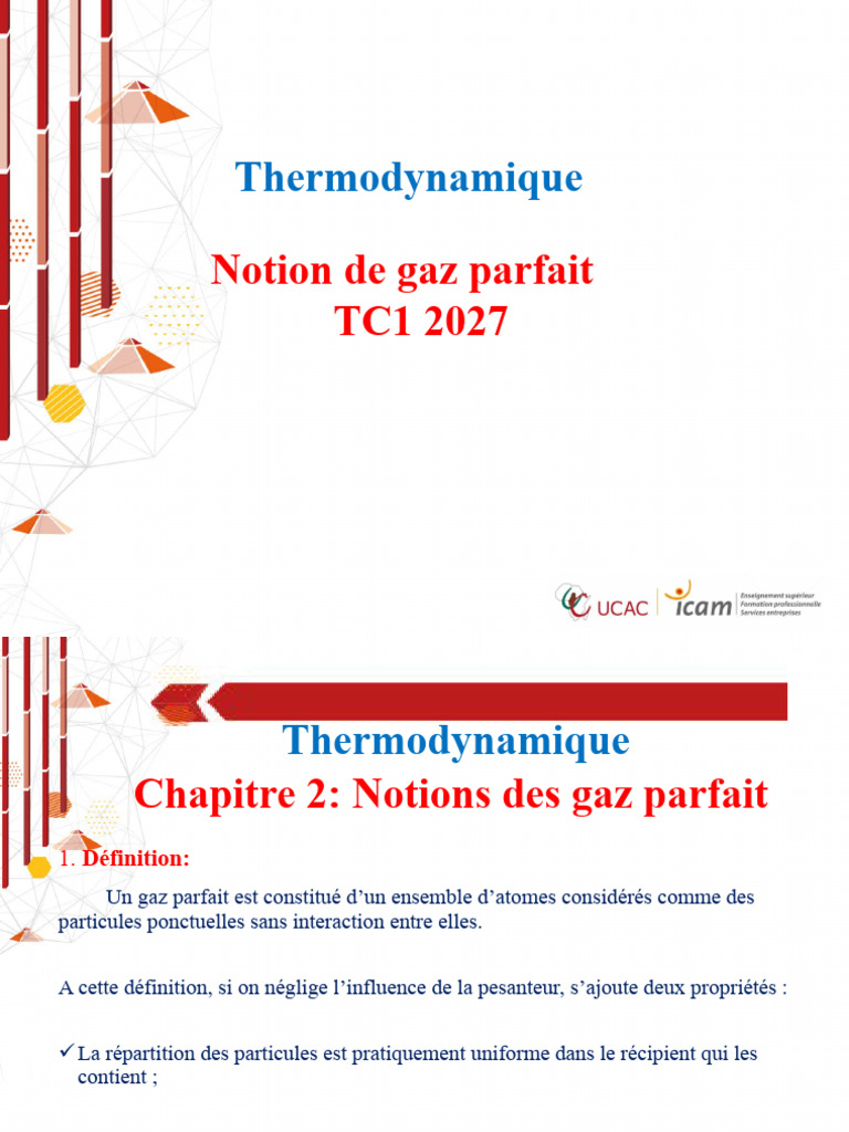 Notions de gaz parfait en thermodynamique | PDF | Thermodynamique ...