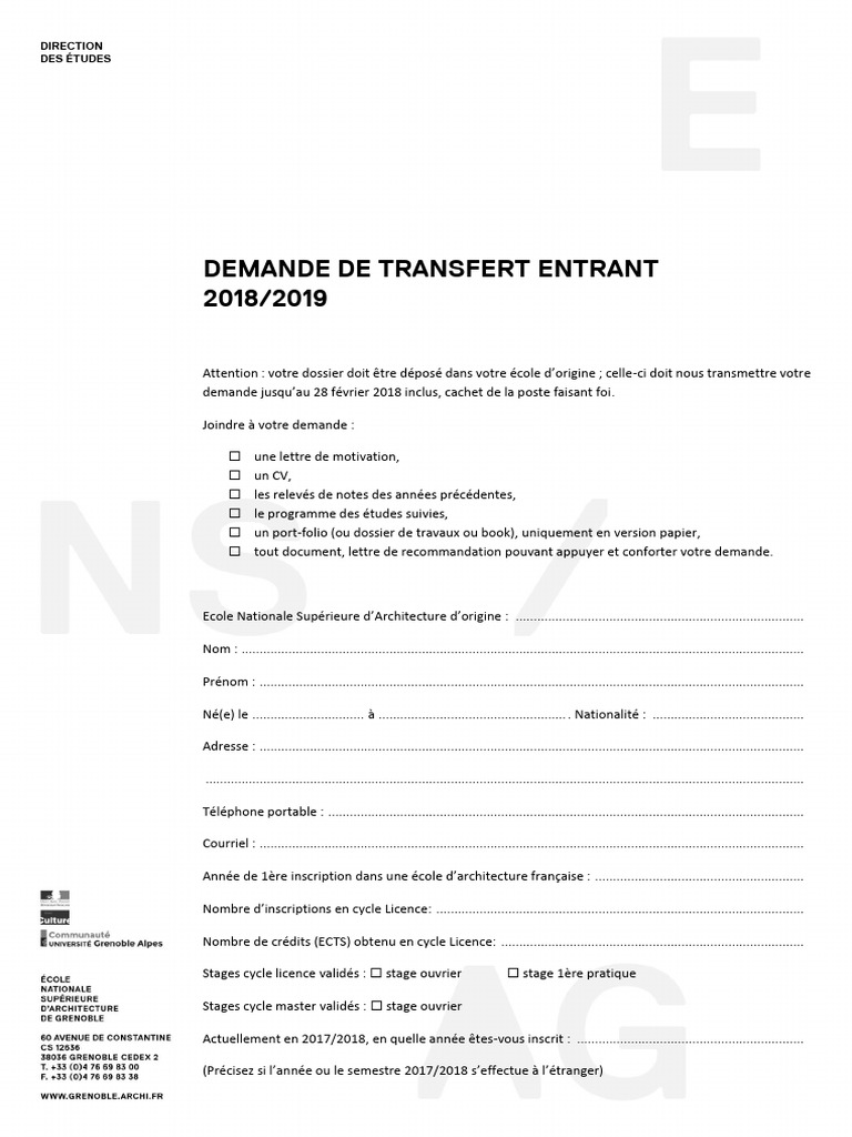 Demande de Transfert Entrant 2018/2019 | PDF