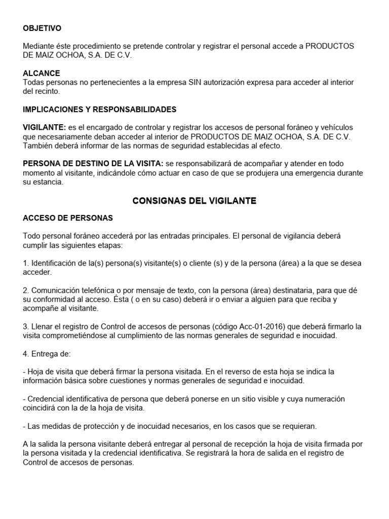 Control de Accesos y Seguridad en Maíz Ochoa | PDF | Business | Vigilancia