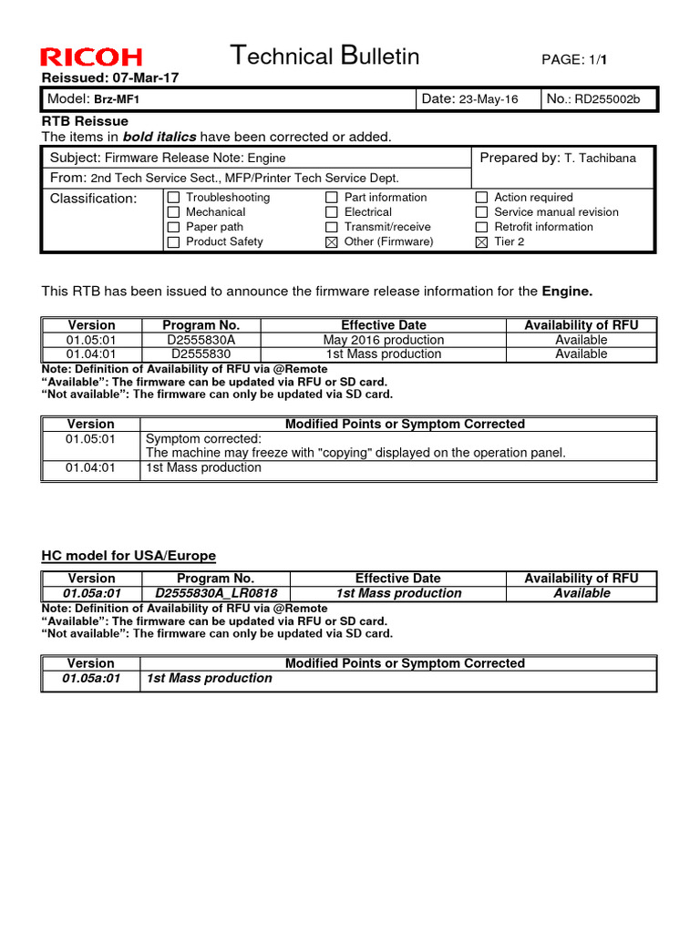 Brz-MF1 Firmware Release Notes Summary | PDF | Computer Network ...