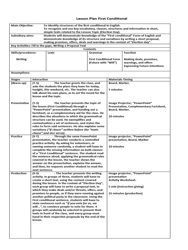 First Conditional Lesson Plan | PDF | English Language | Grammar