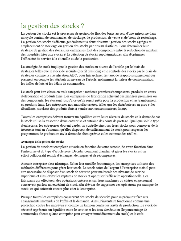 Gestion efficace des stocks en entreprise | PDF | Inventaire | Business