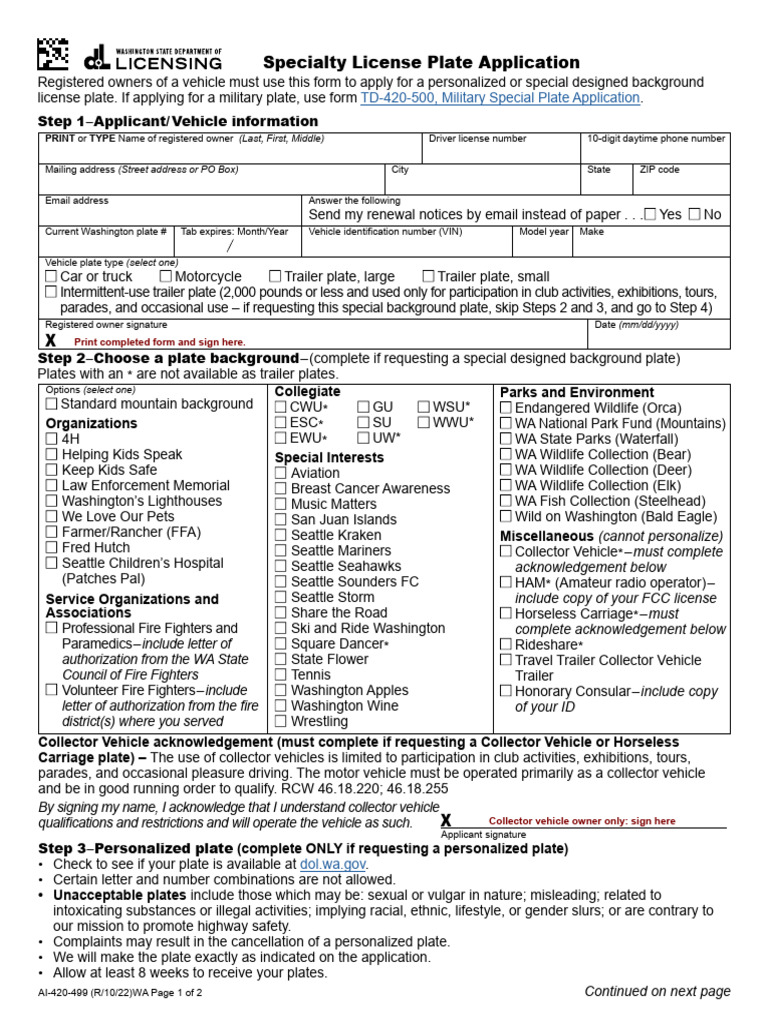 Specialty License Plate Application | PDF | Vehicle Registration Plate ...