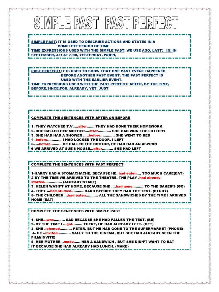Simple Past and Past Perfect Tenses Guide | PDF | Linguistic Morphology ...