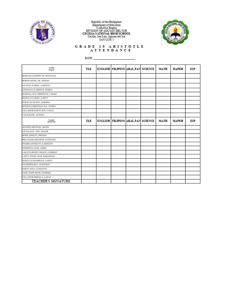 GRADE 7 ATTENDANCE SHEET (Autosaved) | PDF | Philippines | Asia