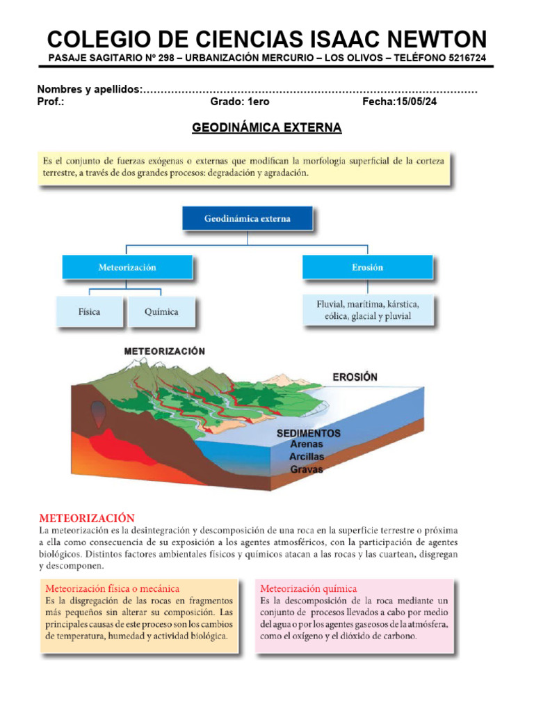 Primero de Secundaria Geodinámica Externa | PDF | Erosión | Valle