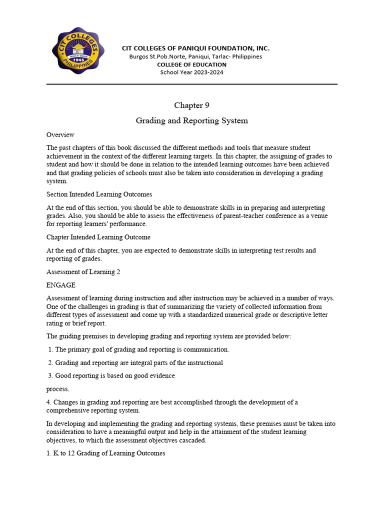 Grading And Reporting System Overview Pdf Educational Assessment