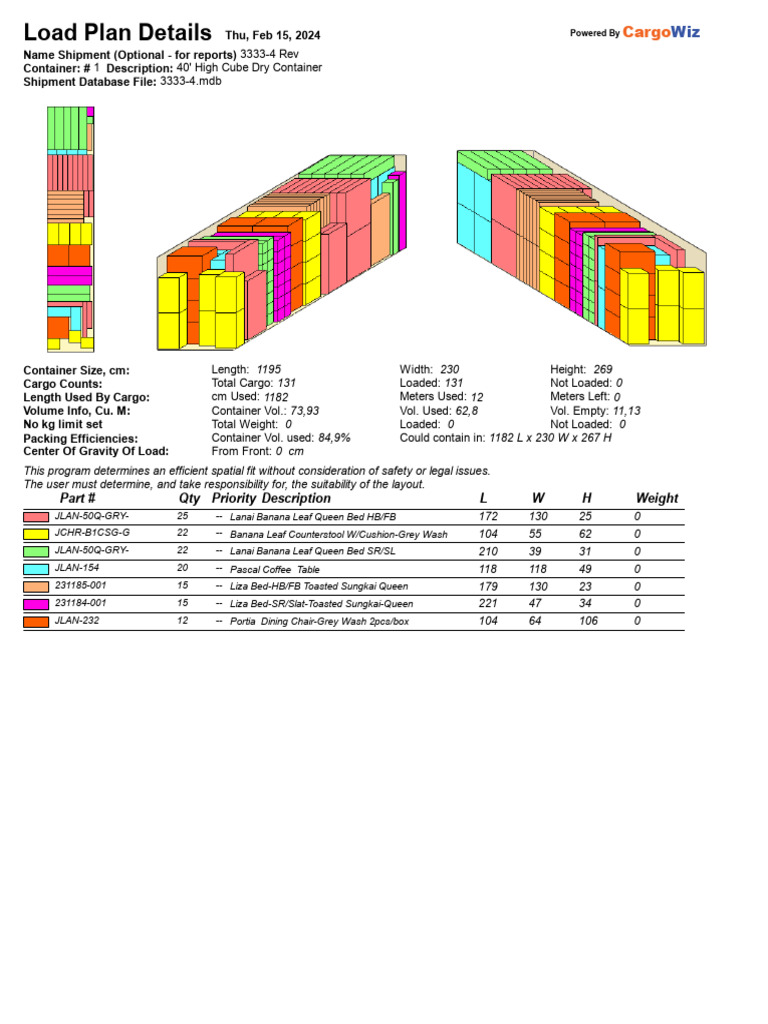 Load Plan for 40' High Cube Container | PDF