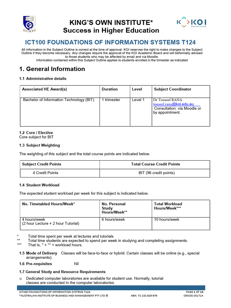 ICT100 Info Systems Foundations Course | PDF | Academic Dishonesty ...