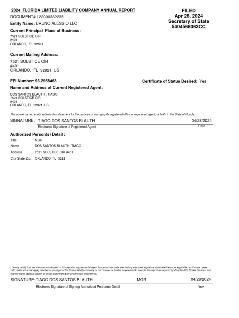 FEI:EIN Number 59-130580455 | PDF | Registered Agent | Limited ...