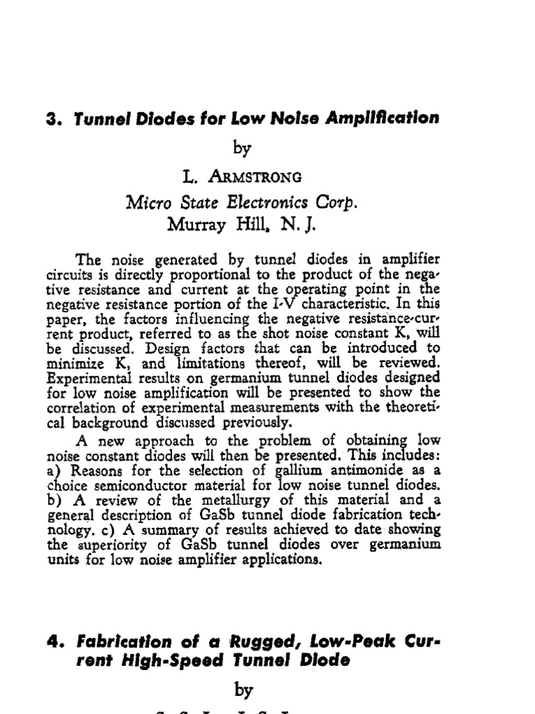Low Noise Tunnel Diodes Analysis | PDF